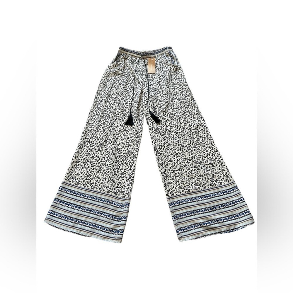 buttons Black and Blue Lush Decor Boho Chic Palazzo Pants - Women's Medium